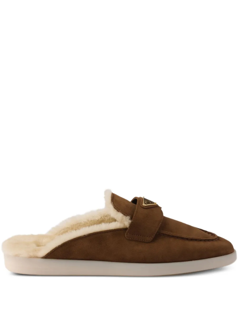 Prada slip-on shearling mules - Brown | Farfetch Global