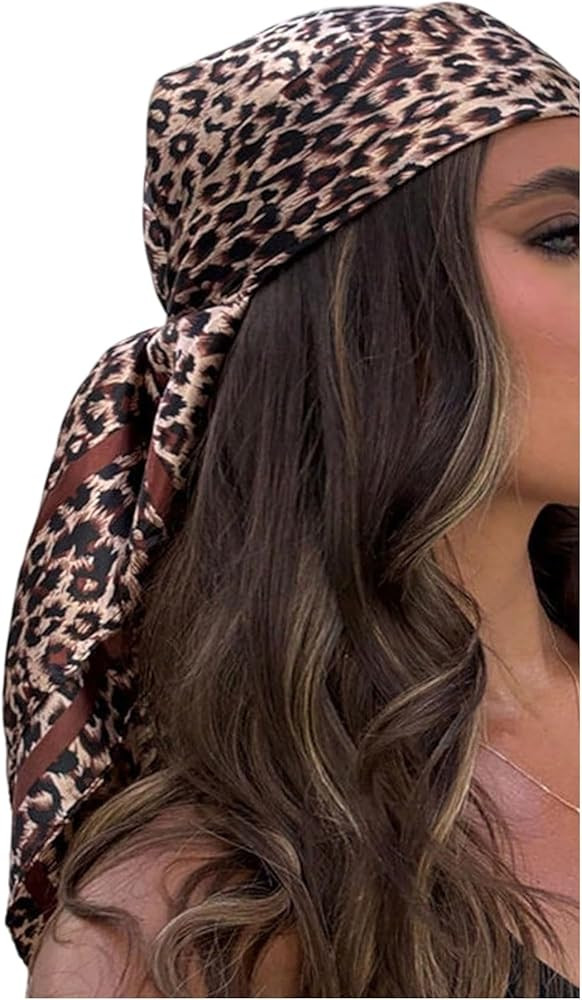 Women's Cheetah Graphic Hair Scarf Printed Satin Square Scarves Head Scarf | Amazon (US)