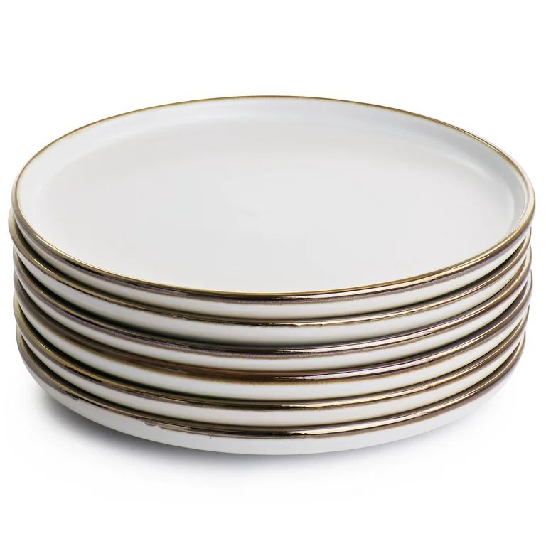 Elama Arthur 6 Piece Stoneware Salad Plate Set in Matt White with Gold Rim | Walmart (US)