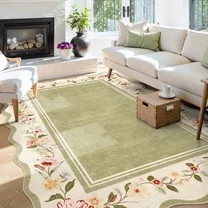 Lahome 5'x7' Floral Scalloped Area Rug for Living Room - 5x7 Ultra-Thin Soft Washable Non-Slip Be... | Walmart (US)