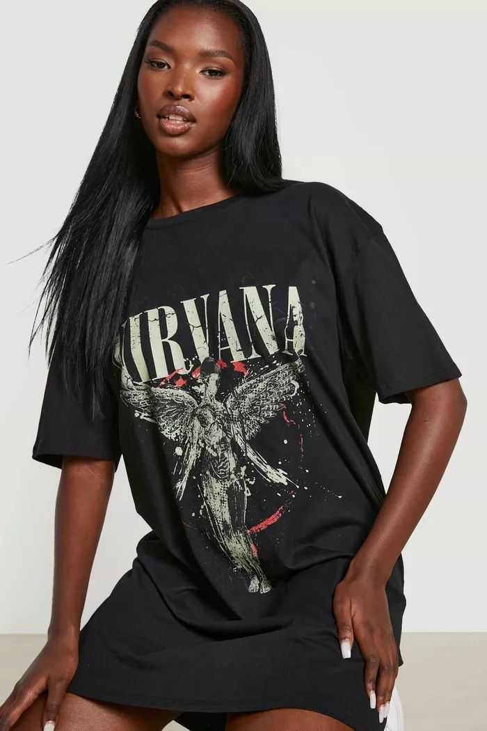 Nirvana License Print T-shirt Dress | Boohoo.com (UK & IE)