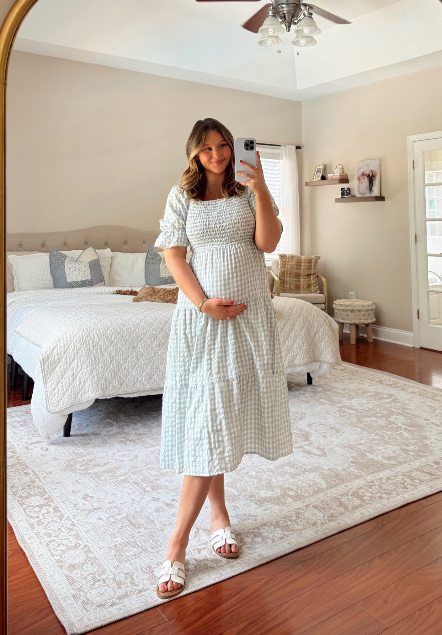 Gingham midi dress 

church dress, modest dress, modest fashion, blue dress, bump friendly, bump style, 28 weeks pregnant 

#LTKBump #LTKStyleTip