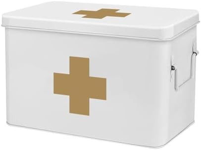 Flexzion First Aid Box Organizer Empty 13" White Vintage First Aid Kit Tin Metal Medical Box - Fi... | Amazon (US)