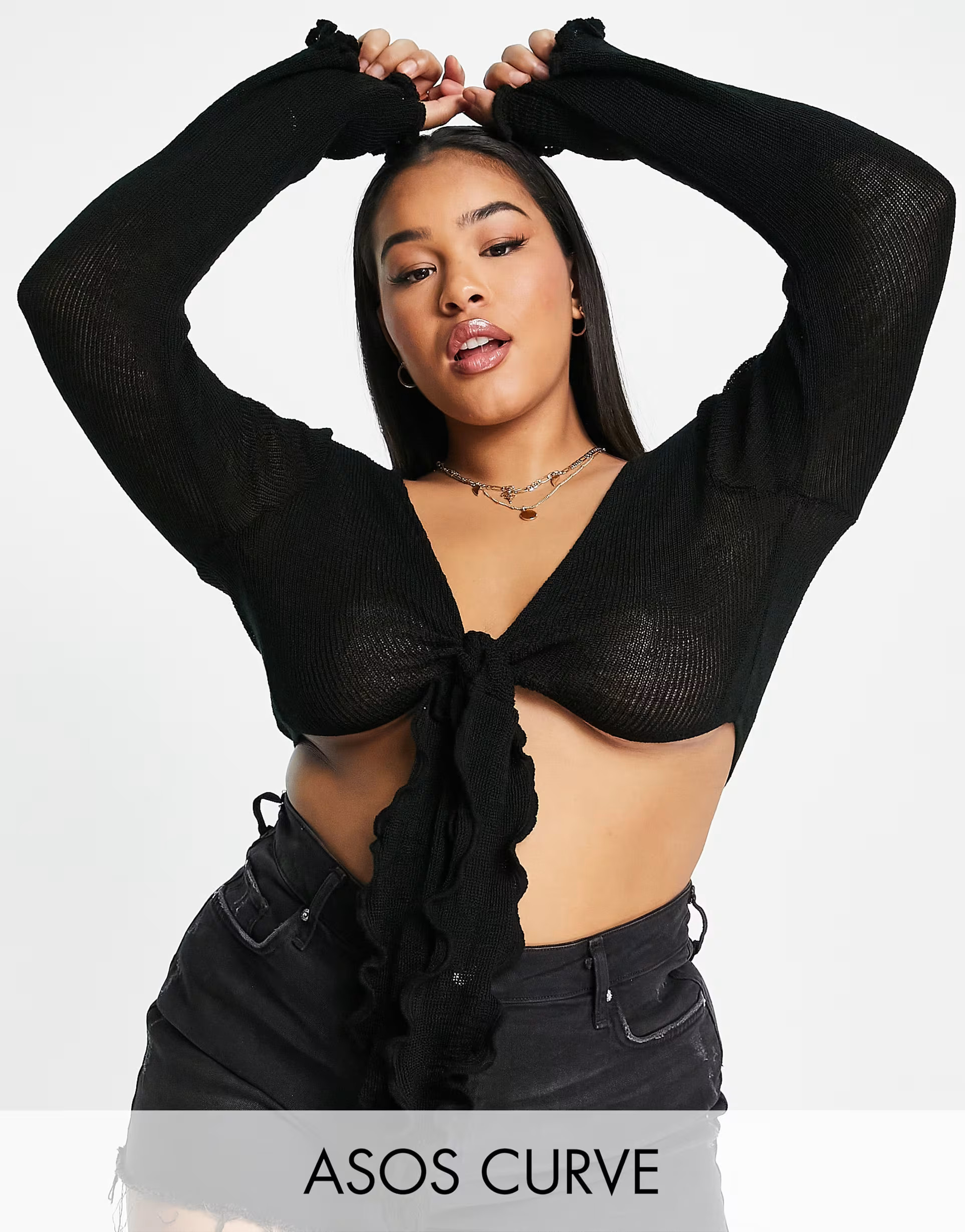 ASOS DESIGN Curve knit tie front top in black | ASOS (Global)