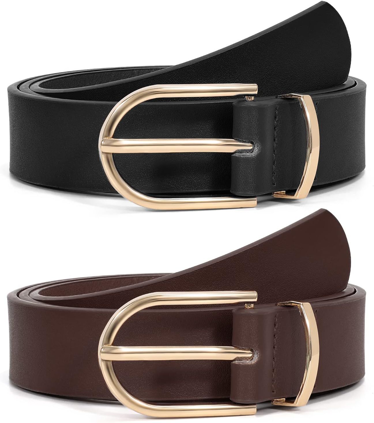 VONMELLI 3 Pack Women's Leather Belts for Jeans Pants Fashion Gold Buckle Ladies Dress Belt | Amazon (US)