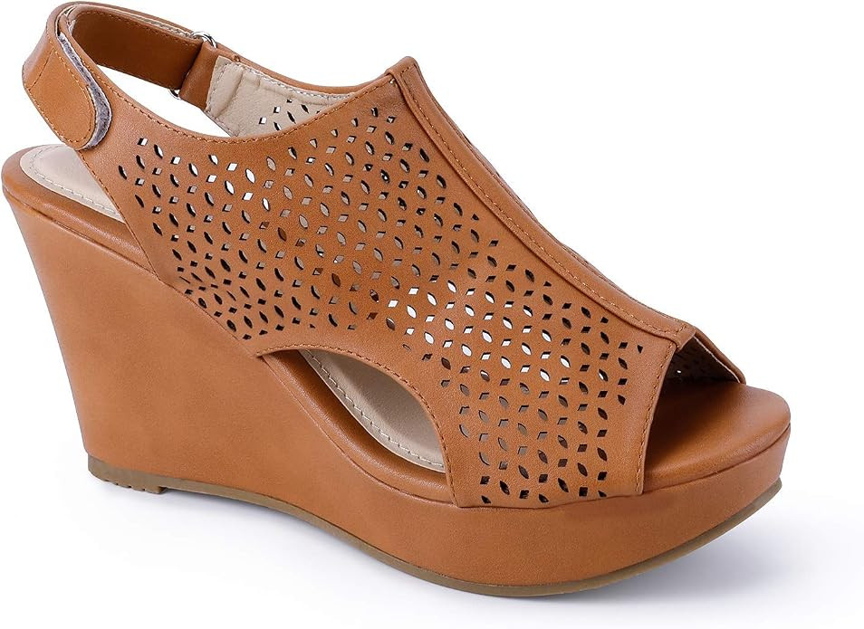 Trary Women's Peep Toe Wedge Sandal with Adjustable Velcro Strap | Amazon (US)