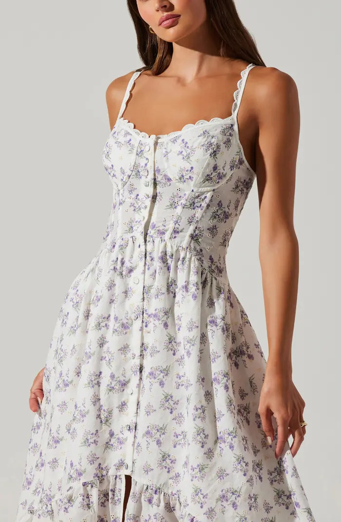 Yamila Floral Cotton Blend Eyelet Midi Sundress | Nordstrom