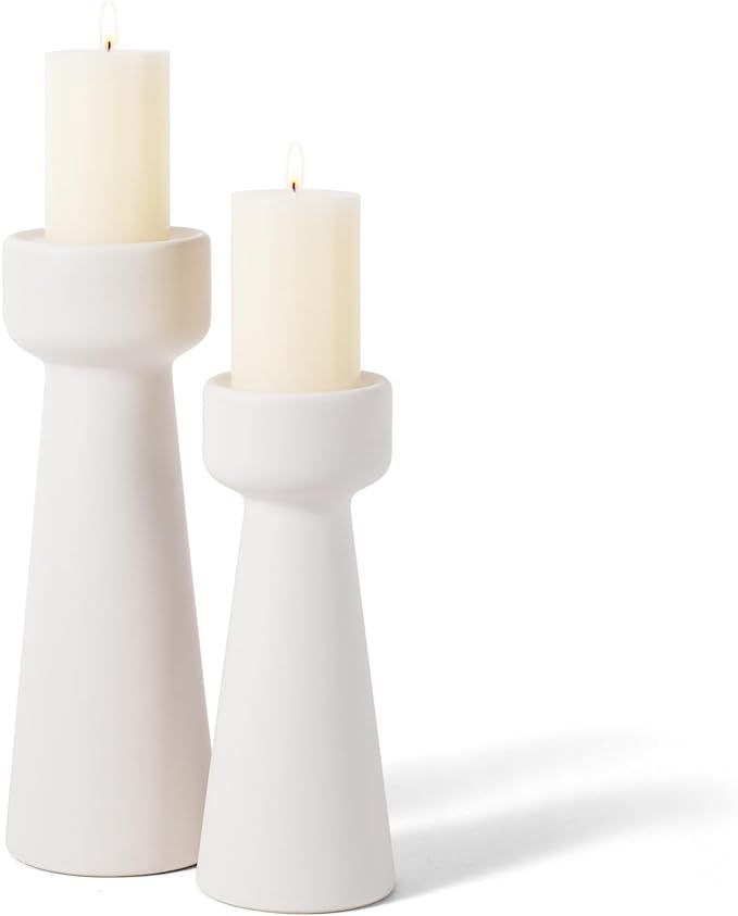 Candle Holders Ceramic White Taper S&L Set of 2 Matte Stylish Decorative Candlestick Holders for ... | Amazon (US)