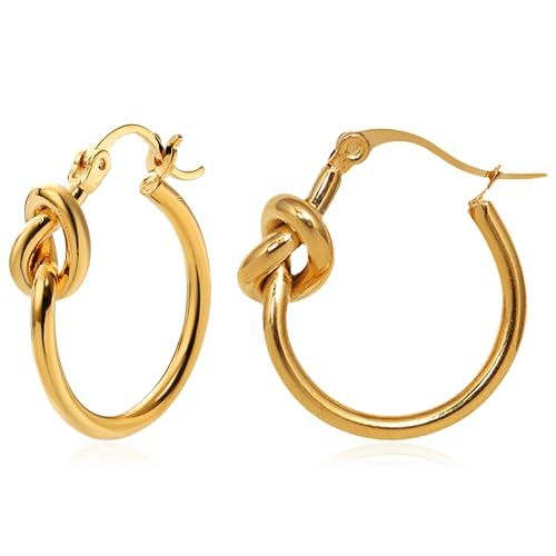 Gold Knot Hoop Earrings for Women Trendy 14k Gold Hoop Earrings Big Thin Hoop Earrings 25mm Gold Hoop Earrings Lightweight Hypoallergenic Gold Statement Earrings Jewelry Gift | Amazon (US)