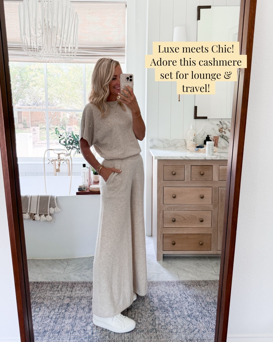 Love this cashmere lounge set. Perfect for  travel day. Wearing size small! 