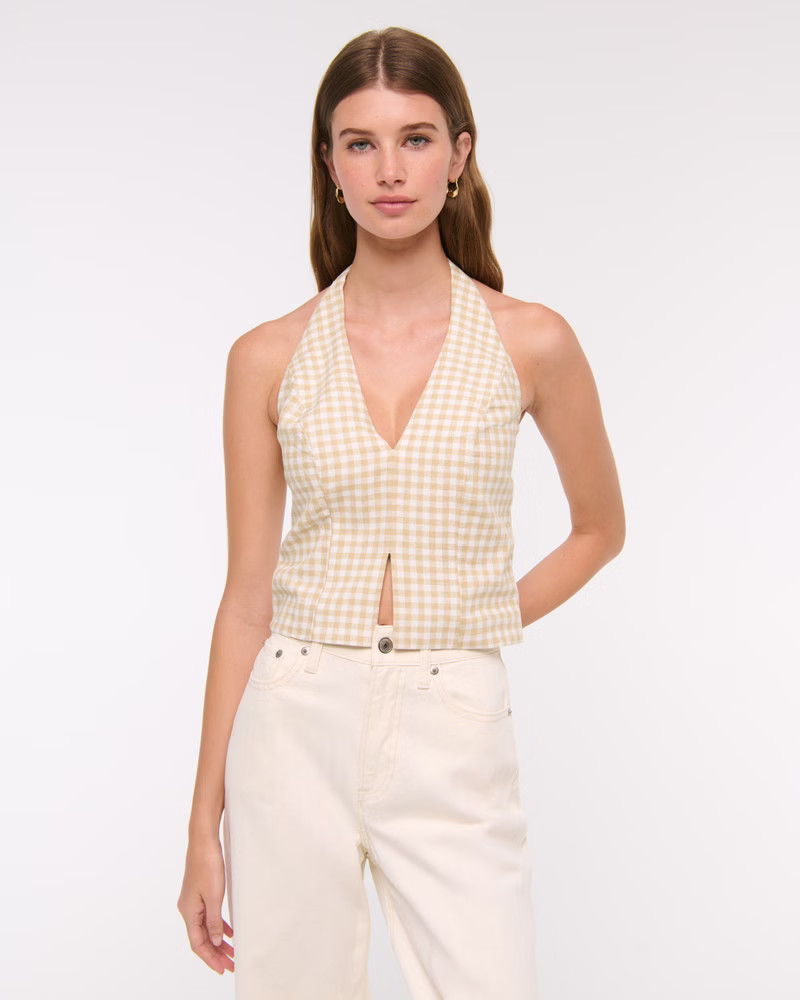 Women's Linen-Blend Tailored Halter Vest | Women's Tops | Abercrombie.com | Abercrombie & Fitch (US)