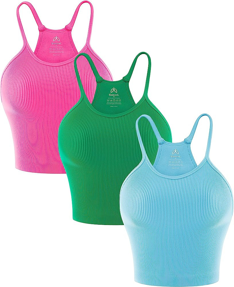 Sunzel Women's Seamless Crop Ribbed Tank Tops with Racerback No Pad | Amazon (US)