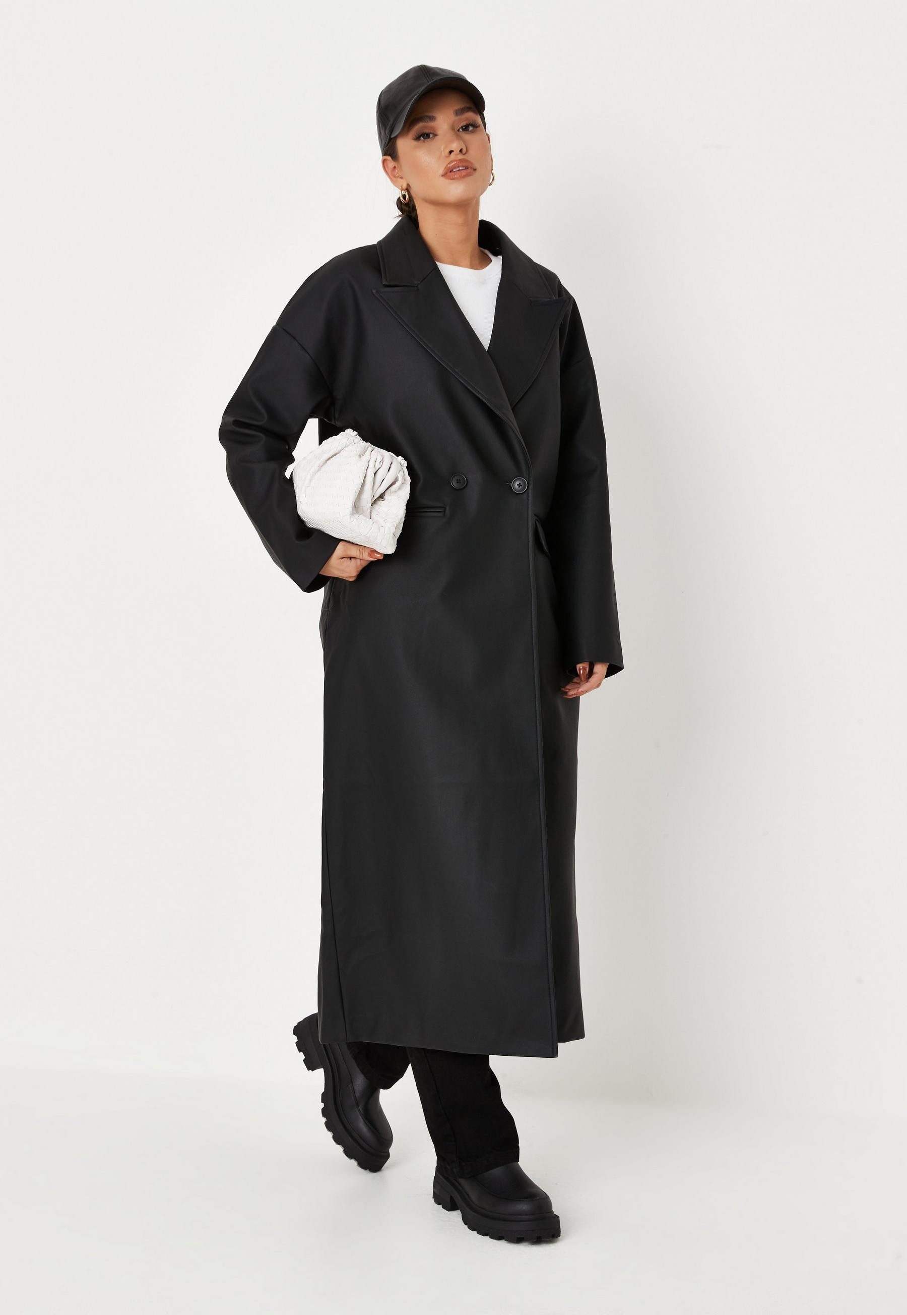Missguided - Tall Black Matte Faux Leather Formal Coat | Missguided (US & CA)