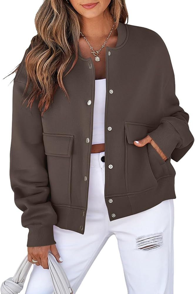 EVALESS Womens Crop Jacket Long Sleeve Shacket Lightweight Fall 2025 Casual Coat with Pockets | Amazon (US)