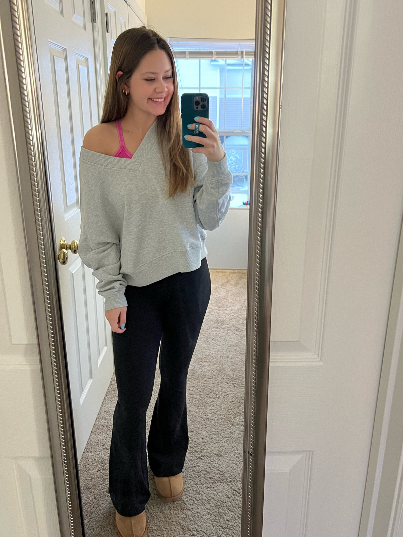 winter outfit, winter clothes, Aerie sweatshirt, aerie crossover leggings, ugg slippers, travel outfit, comfy outfit, lounge outfit 💗

#LTKSeasonal #LTKfindsunder100 #LTKstyletip