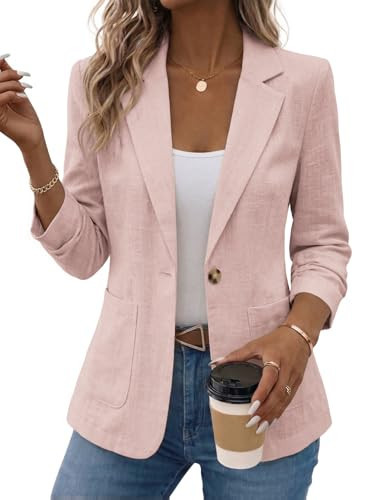 Mina Self Linen Blazer Jackets for Women 2026 Summer Pink Ladies Womens Lightweight Business Casual Fitted Petite Fashion Dressy Trendy Work Office Women's Blazers & Suit Jackets Xz222 Pink M | Amazon (US)
