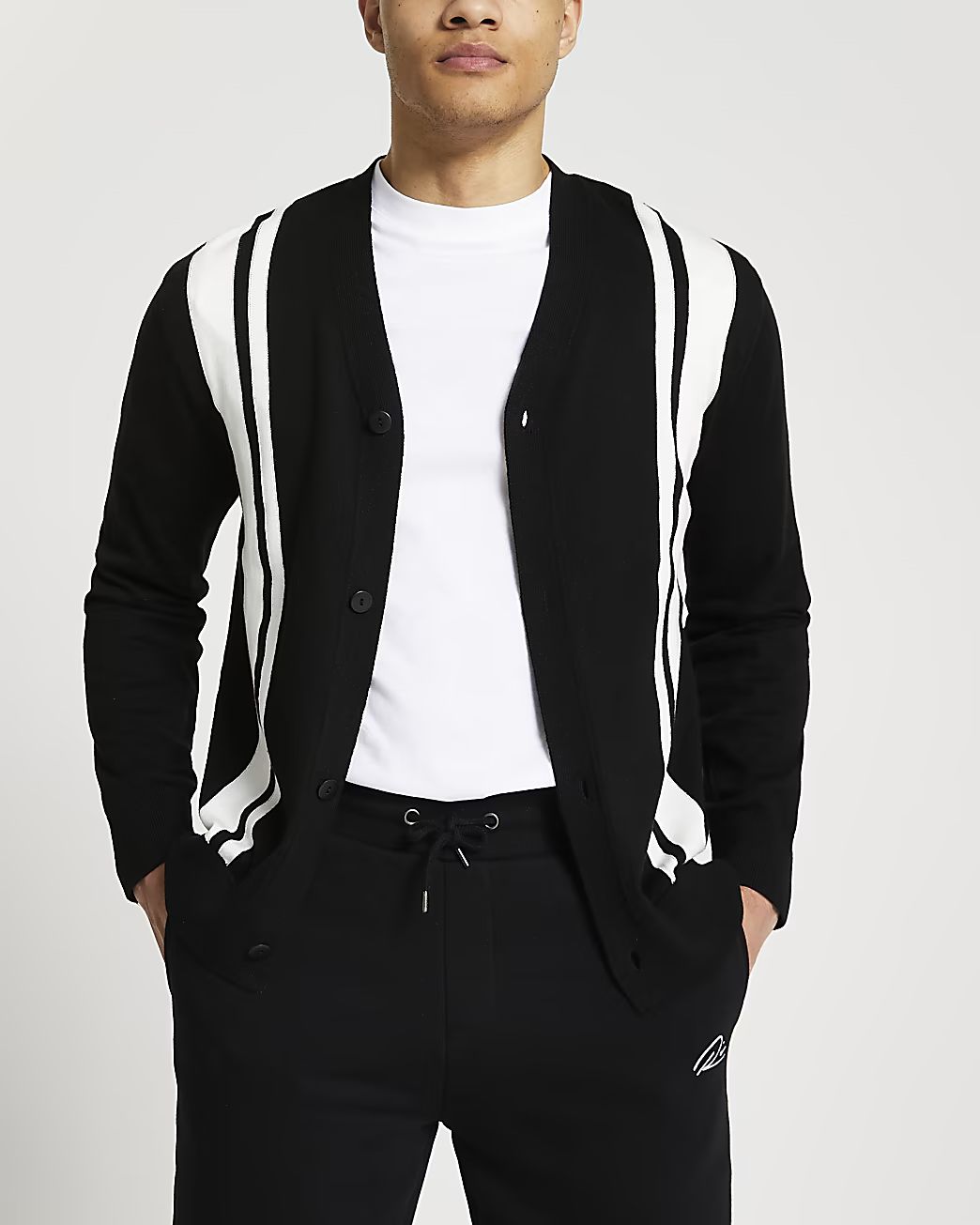 River Island Mens Black colour blocked cardigan | River Island (US)