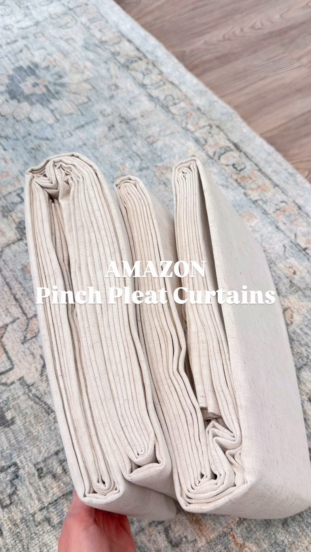 Amazon pinch pleat curtains under $90 for a set of 2 panels! I have the blackout curtains and typically use 2 panels per side for a thicker stack ✨ 