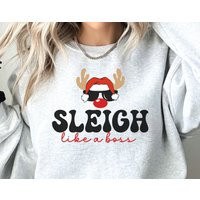Christmas Sweatshirt | Sleigh Like A Boss Winter Sweater Gift Reindeer Shirt | Etsy (US)