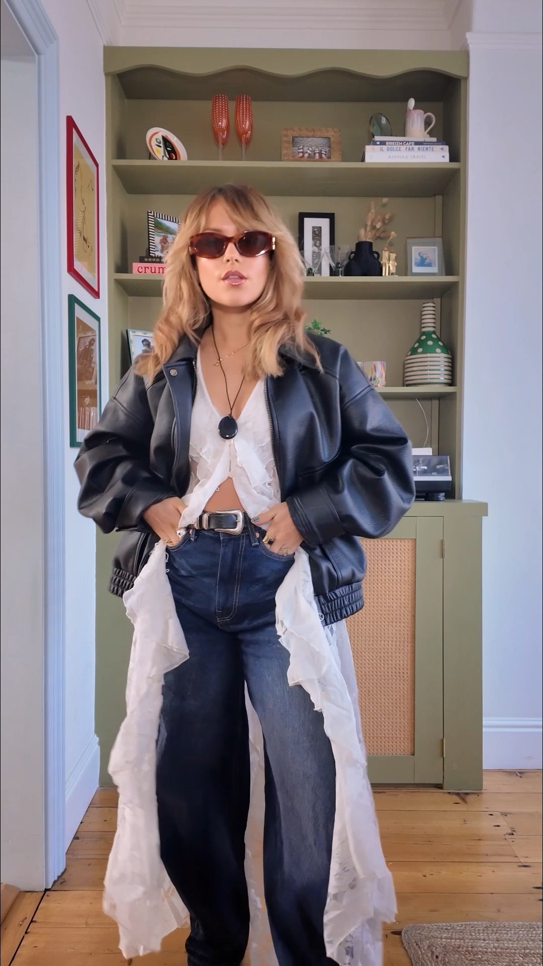 I sized:

- up one size in the tartan shirt 
- up one size in the Farley vegan bomber 
- up one size in the blue jeans 
- up two sizes in the grey marina sweater 
- up one in the white square neck cami 
- up one size in the fleece 

- 
