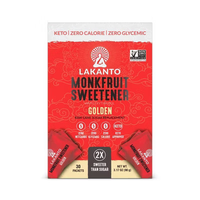 Lakanto Golden Monkfruit and Erythritol Sweetener Raw Cane Sugar Replacement Packets (30 x 90g) | Target
