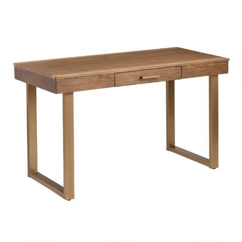 Caramel Wood and Gold Metal Sloan Desk | World Market