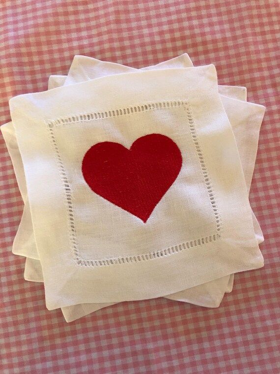 Set of 4 Heart Linen Cocktail Napkins  READY TO SHIP  | Etsy | Etsy (US)