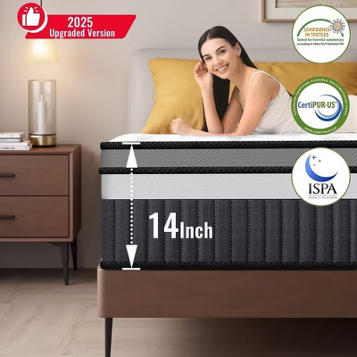14 Inch Queen Mattress in a Box, Memory Foam & Pocket Spring Mattress, Breathable Fabric, Motion Isolation, Medium Firm w/ Zoned Pressure Relief | Target