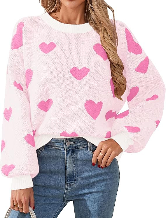 Womens Valentine Heart Sweater 2026 Valentines Day Trendy Cute Oversized Long Sleeve Pullover Swe... | Amazon (US)