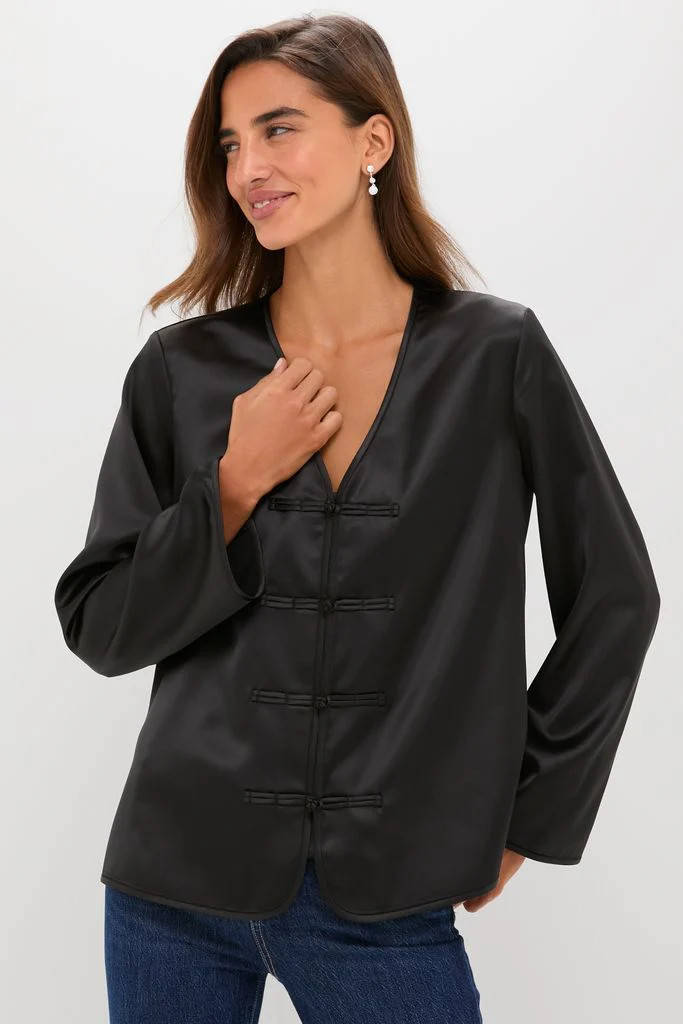 Black Satin Tatiana Blouse | Tuckernuck (US)