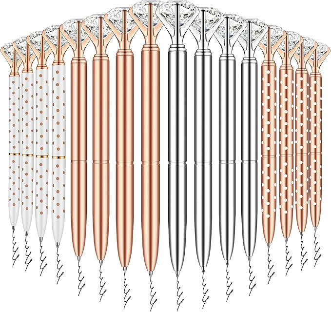 PASISIBICK 16 Pcs Big Diamond Pens-Bling Wedding Crystal Metal Ballpoint Pens with Black Ink (4 M... | Amazon (US)