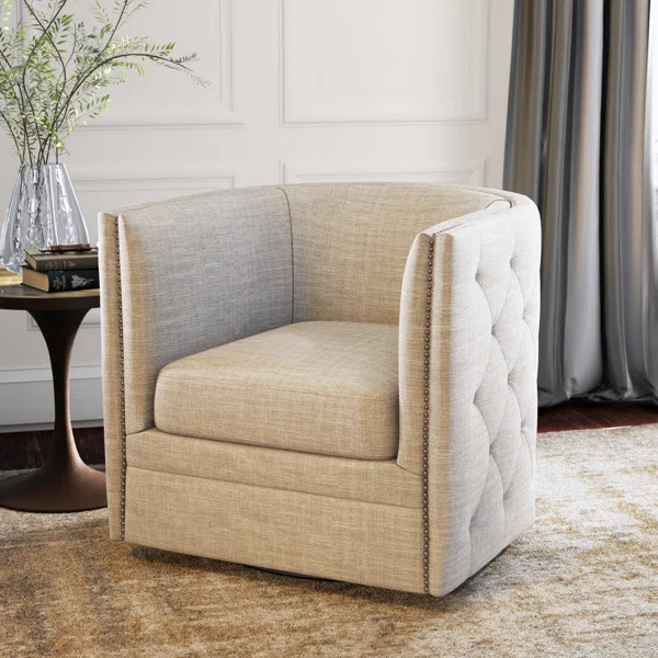 Lavaca 30.3" Wide Tufted Polyester Swivel Barrel Chair | Wayfair North America