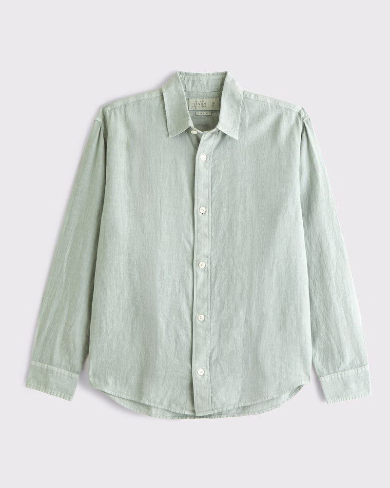 Abercrombie & Fitch Men's Linen Button-Up Shirt in Light Green - Size XS | Abercrombie & Fitch (US)