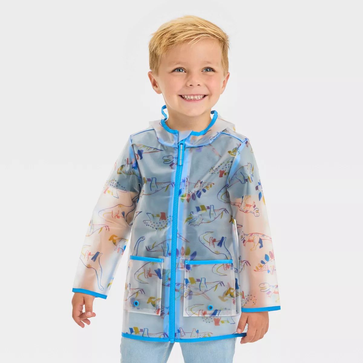 Toddler Boys' Dino Printed Clear Rain Jacket - Cat & Jack™ Blue | Target