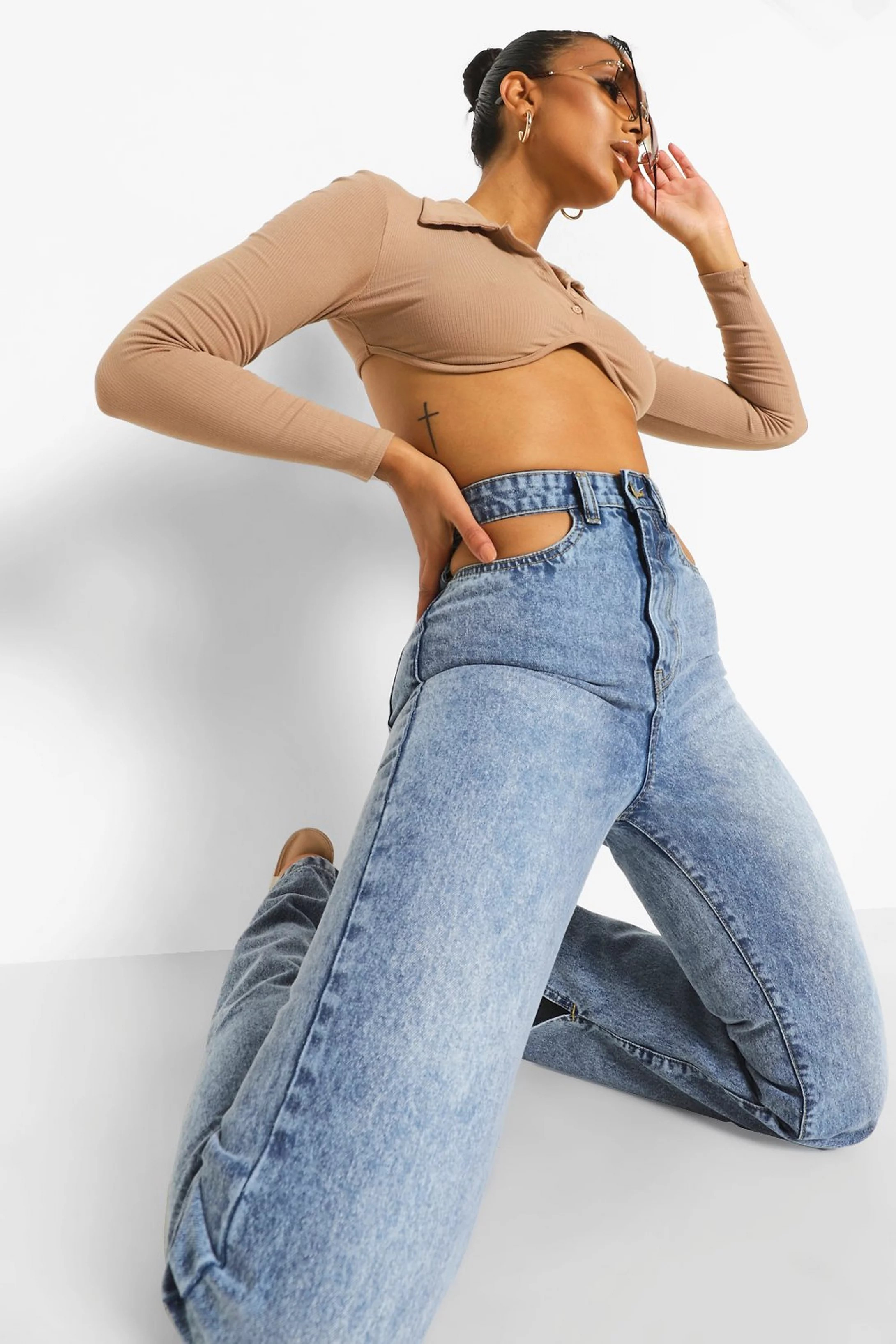 Cut Out Split Leg Jeans | Boohoo.com (UK & IE)