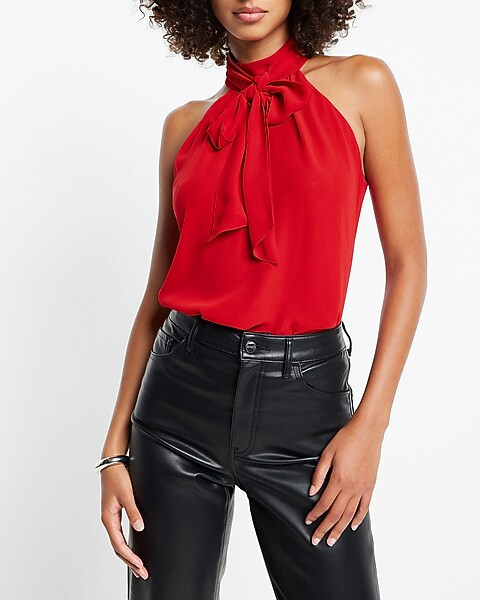 Tie Neck Halter Sleeveless Top | Express