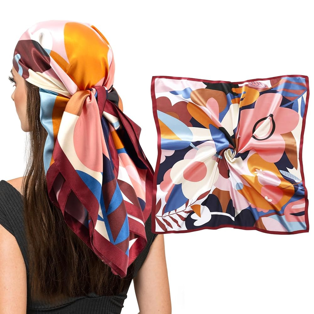 vimate 35" Square Silk Like Head Scarf - Women's Fashion Silk Feeling Scarf for Hair Wrapping and... | Amazon (US)