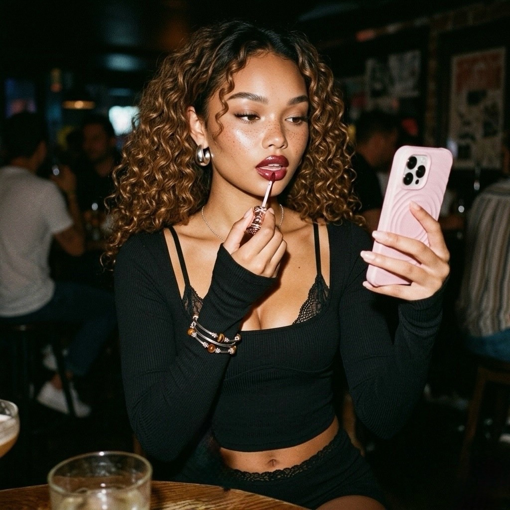 touching up my lip at the bar because she deserves it 💋🖤 this is my roman empire and I will not be taking questions