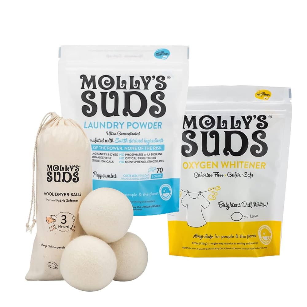 Molly's Suds Starter Pack | Includes 70 Load Natural Laundry Powder, 1 Package of Wool Dryer Ball... | Amazon (US)