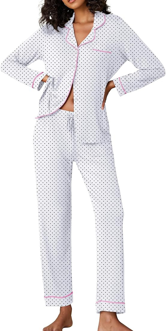 Ekouaer Pajamas Women's Long Sleeve Sleepwear Soft Button Down Loungewear Pjs Lounge Set Nightwea... | Amazon (US)