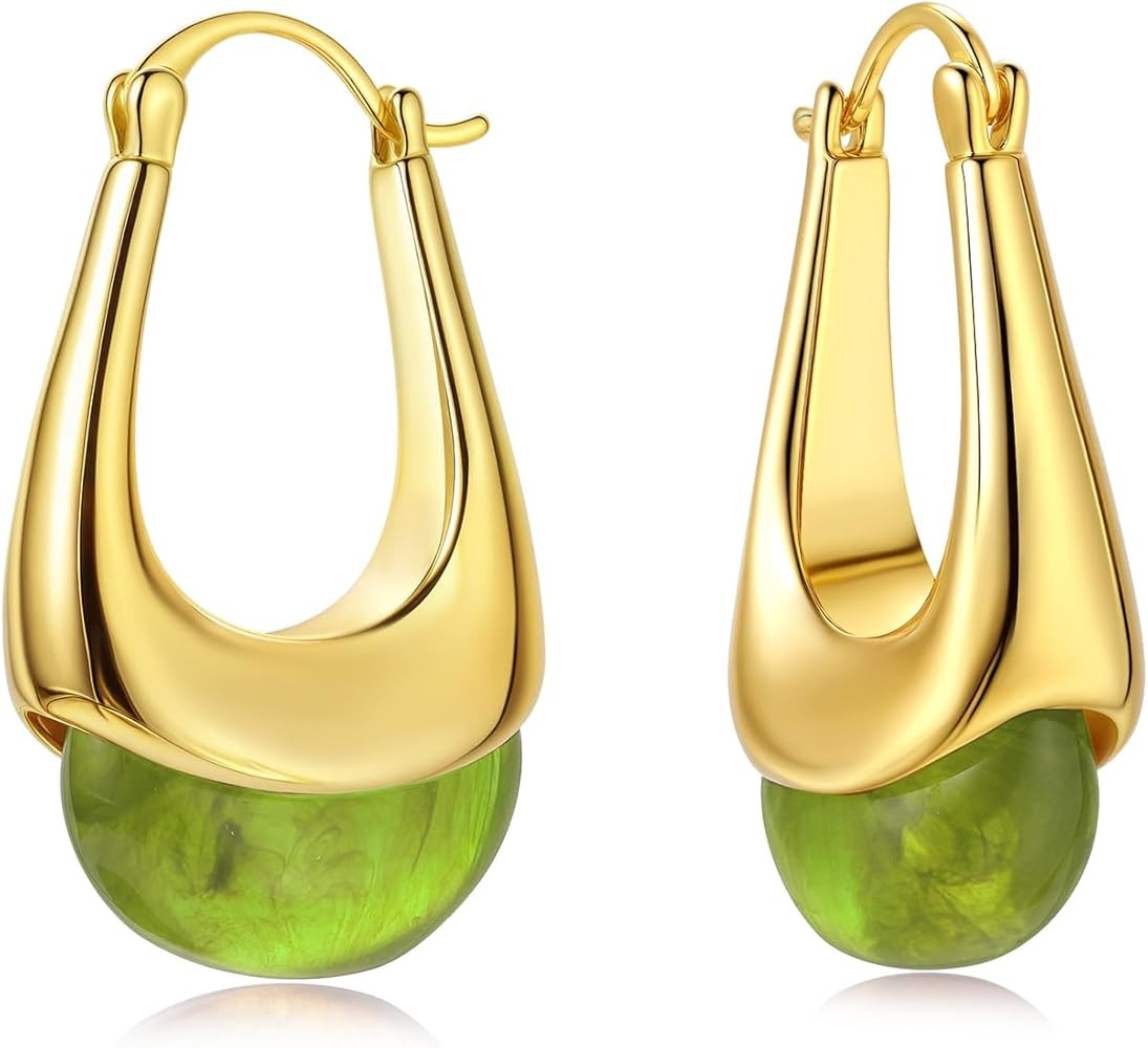 Vintage Chunky Gold Hoops Earrings for Women, Gold Dangle Drop Earrings with Brown/Pink/White/Gre... | Amazon (US)