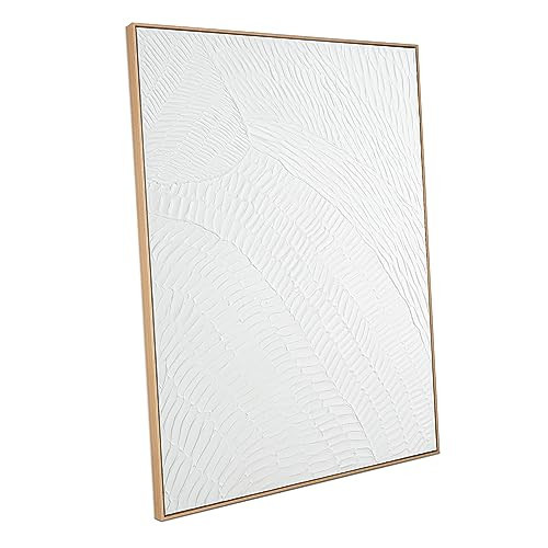 White Abstract Wall Art for Living-room - Framed Geometry 3D Abstract Hand-painting Artwork Minimalism Contemporary Boho Decorative for Living Room, Bedroom - 28"x40" | Amazon (US)