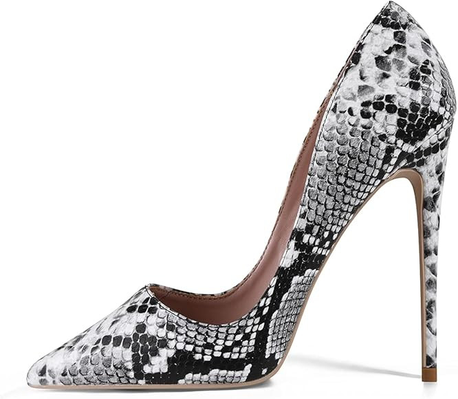 GENSHUO Embossed Crocodile Pattern Women Sexy High Heels Pointed Toe Stilettos Pumps Party Club Shoe | Amazon (US)