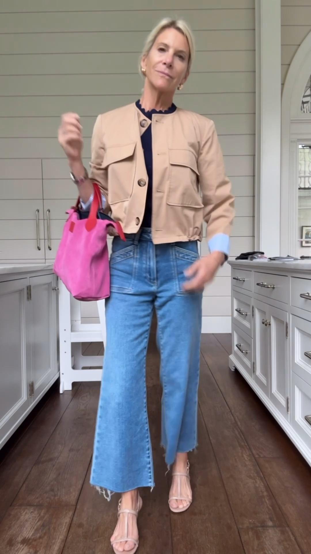 Ootd!  Great cropped collarless trench jacket.  Wearing with my favorite peige Ames’s jeans and a sweater from Amazon!  Pink suede summer bag-yes

#LTKootd #LTKOver40 #LTKSaleAlert