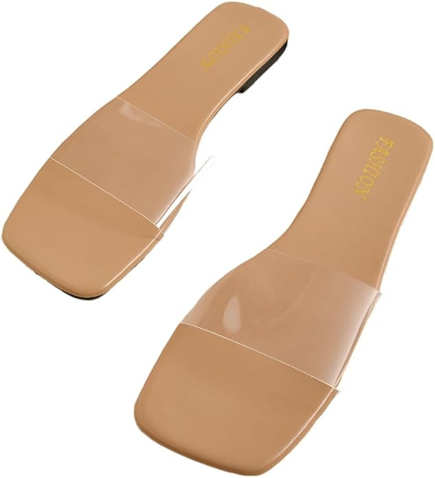 GORGLITTER Women's Clear Sandals Transparent Flat Dressy Slip On Slides Flip Flops | Amazon (US)