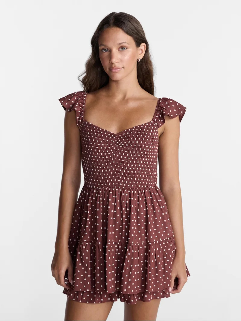 No Boundaries Smocked Romper with Flutter Sleeves, Women\u2019s XXS-XXL | Walmart (US)