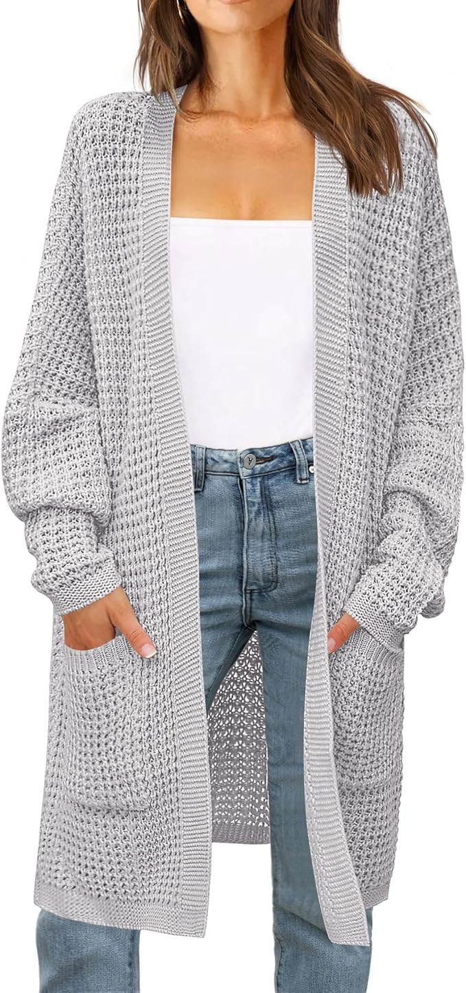 ZESICA Women's 2024 Fall Long Batwing Sleeve Open Front Chunky Knit Cardigan Sweater | Amazon (US)