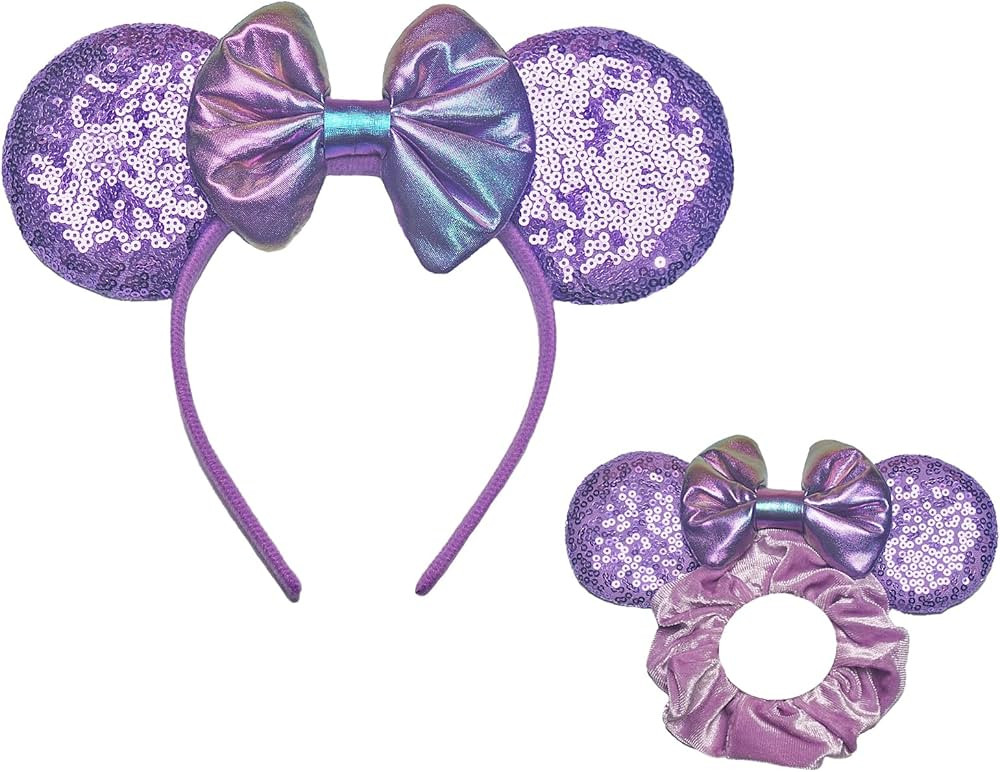Mouse Ears Headbands Sequin Bow Scrunchies - Glitter Hair Bands for Women Birthday Party Cosplay ... | Amazon (US)