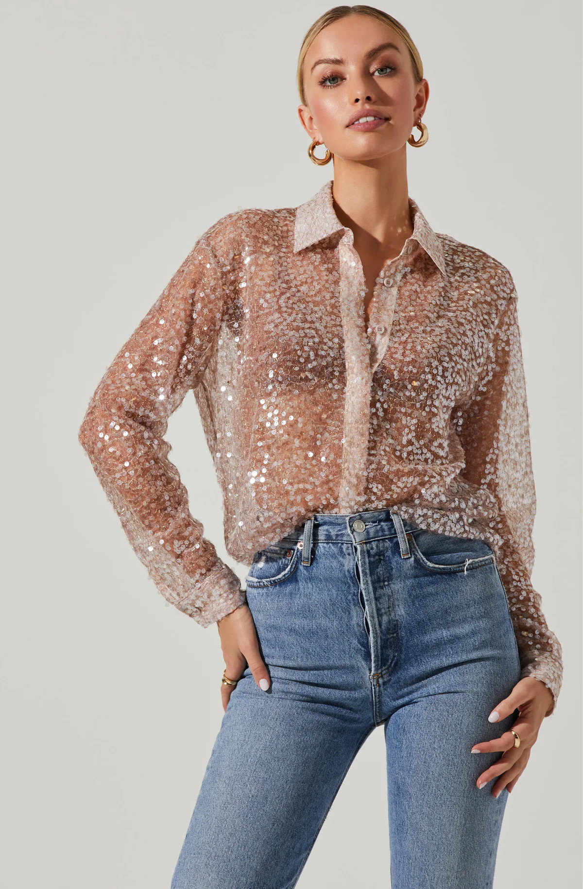 Maxine Sheer Sequin Long Sleeve Top | ASTR The Label (US)