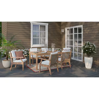 allen + roth Laurel Way 7-Piece Wood Patio Dining Set with Cream Cushions | Lowe's
